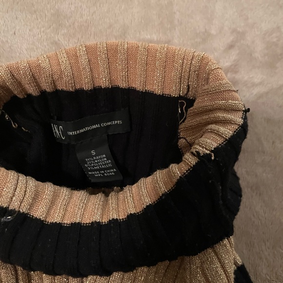 INC Women Pullover Turtle Neck Knit Striped Black & Gold With Shiny Gold Size S - Picture 4 of 8
